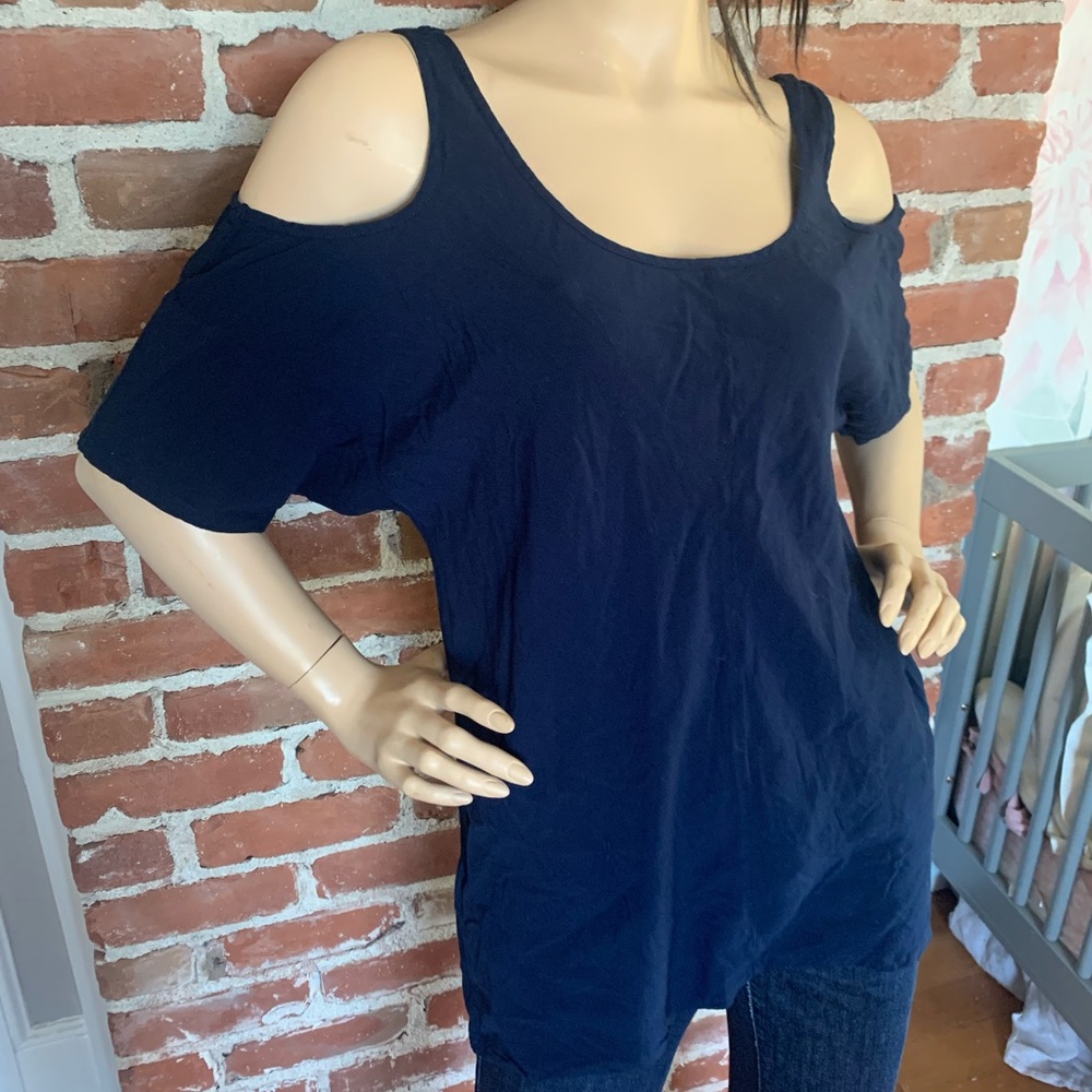 BCBGeneration cold shoulder blue top M